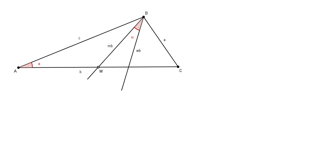 triángulo dado el ángulo alfa (vértice A) y el ángulo Pi entre mediana mb y bisectriz wb